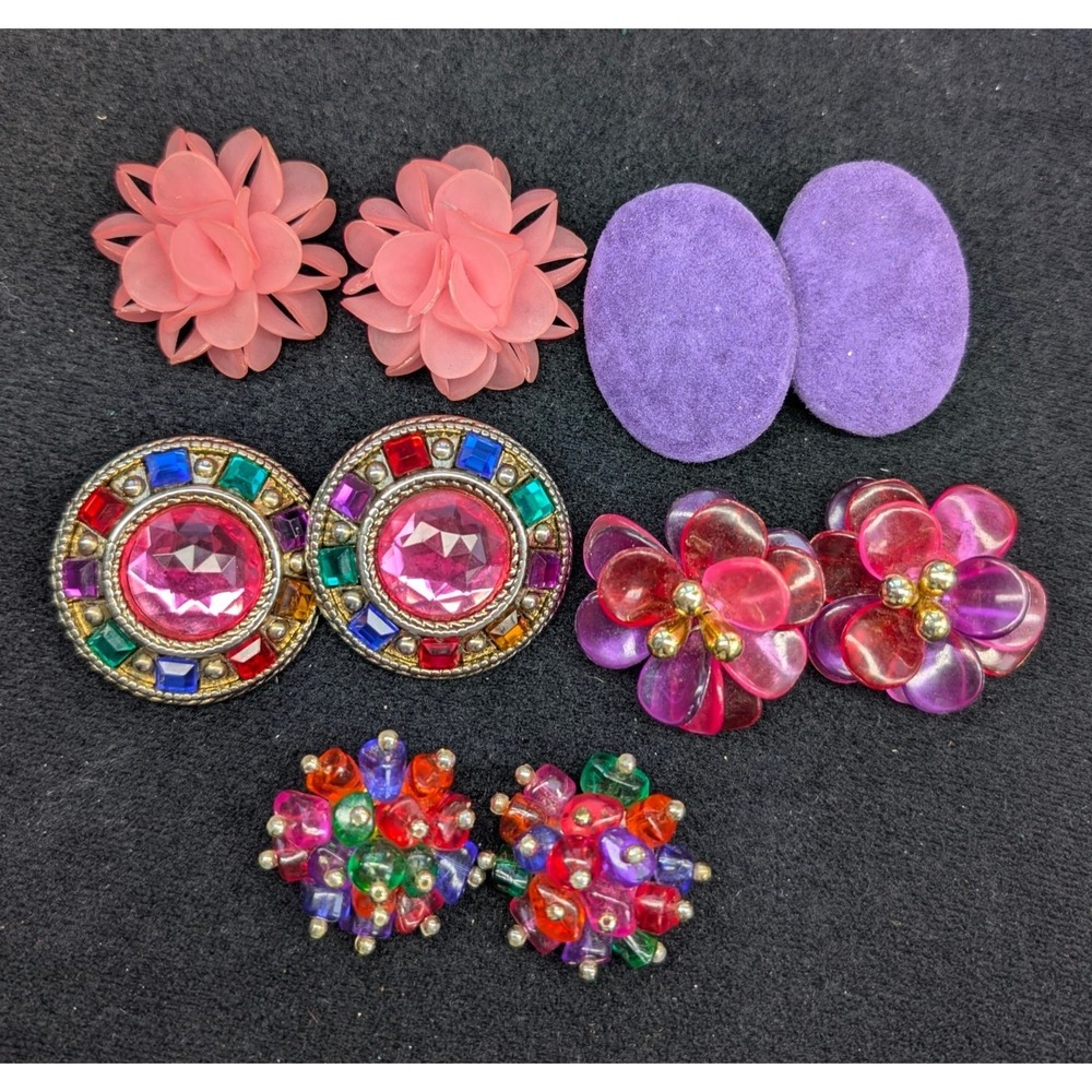 Vintage Clip Earrings Lot Large Colorful Statement Chunky Runway Style